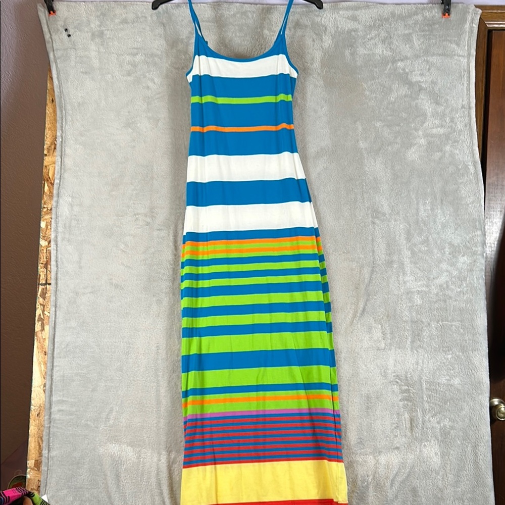 Derek Heart colorful striped adjustable strap tank top maxi dress sz medium